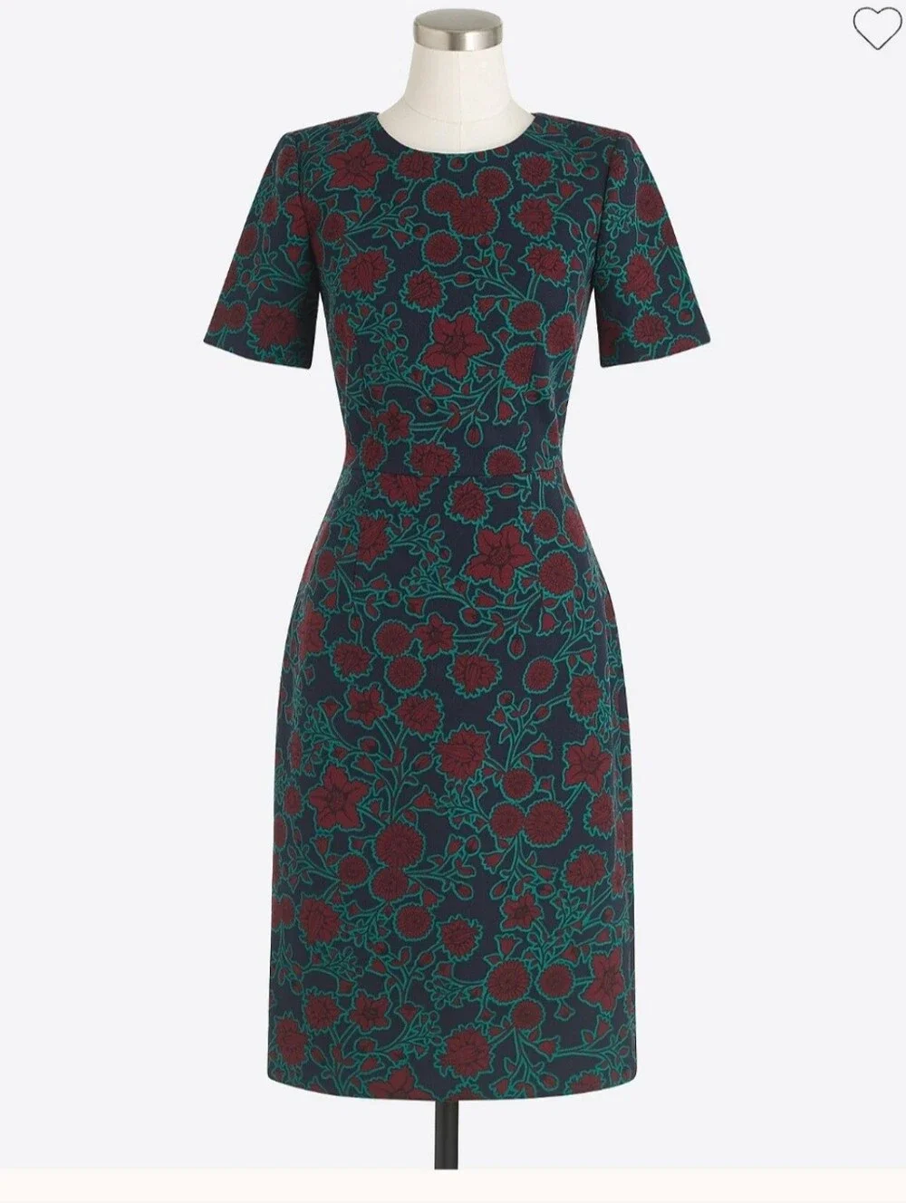 J. Crew Teal and Burgundy Floral Sheath Midi Dress Business, Office Dress Petite